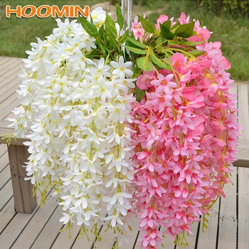 

HOOMIN Fake Silk Wisteria Decor Flower Vines Garland 5 head/Bunch Artificial Clove Home Decoration Wedding Party Hanging Rattan