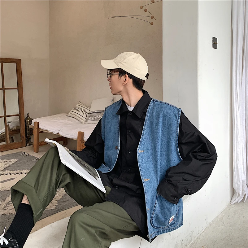 2019 Spring Korean Style Men's New Product Clothing Cowboy Jean Vest Sleeveless Men Loose Blue Color Denim Vests Plus Size M-2XL
2019 Spring Korean Style Men's New Product Clothing Cowboy Jean Vest Sleeveless Men Loose Blue Color Denim Vests Plus Size M-2XL