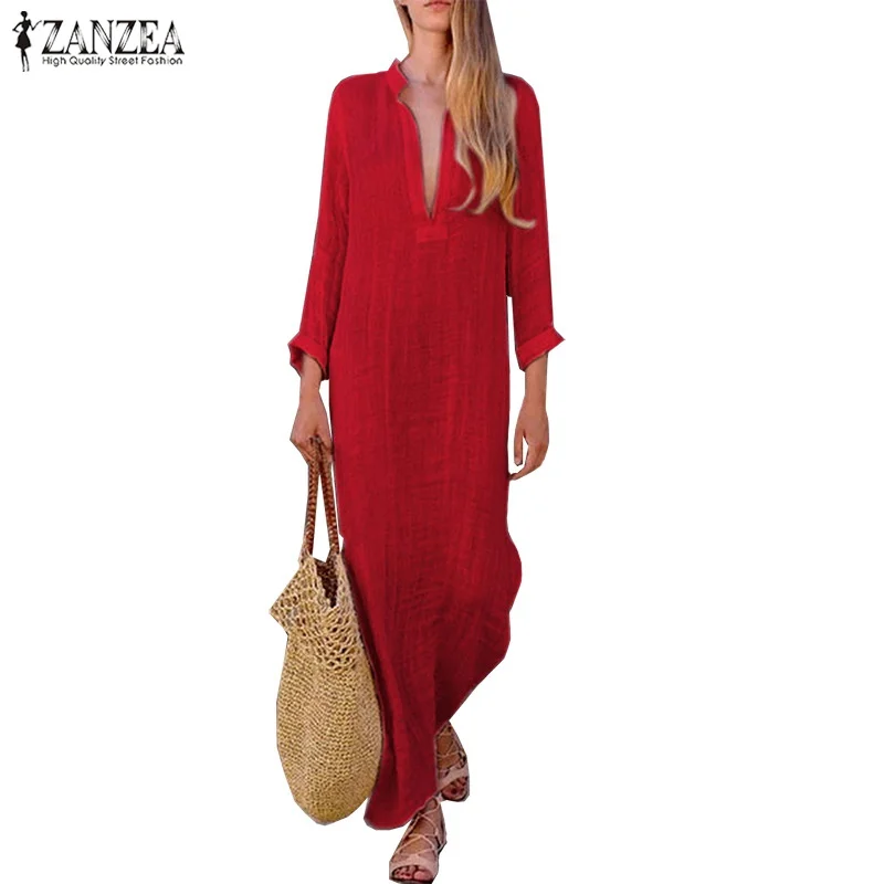 ZANZEA Women Autumn Deep V Neck Long Sleeve Solid Casual Robe Cotton Linen Vestido Femme Party Long Maxi Kaftan Dress Sundress
ZANZEA Women Autumn Deep V Neck Long Sleeve Solid Casual Robe Cotton Linen Vestido Femme Party Long Maxi Kaftan Dress Sundress