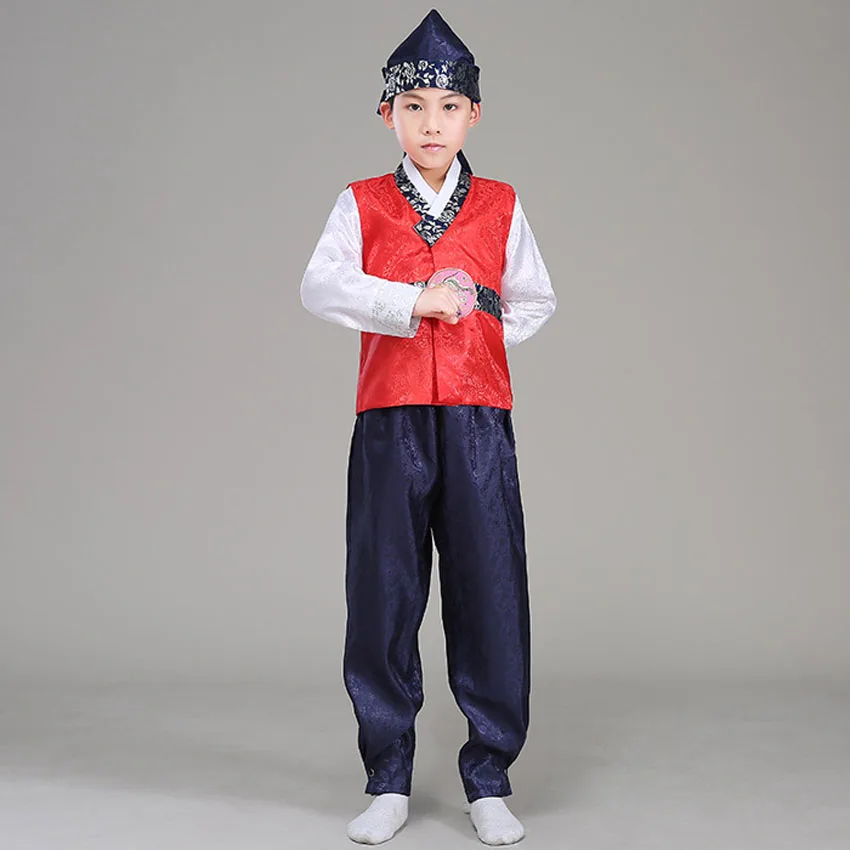 110-150cm Kids Boys Korean Traditional Costumes 4PCs Hat+Tops+vest+pants Embroidery Clothing Set Hanbok Dance Stage Wear
110-150cm Kids Boys Korean Traditional Costumes 4PCs Hat+Tops+vest+pants Embroidery Clothing Set Hanbok Dance Stage Wear