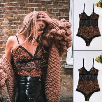 Fashion Women Spaghetti Strap Sexy V-Neck Leopard Print Bodysuit Cami Stretch Bodycon Top Leotard Soft Lace Trendy Bodysuits
Fashion Women Spaghetti Strap Sexy V-Neck Leopard Print Bodysuit Cami Stretch Bodycon Top Leotard Soft Lace Trendy Bodysuits