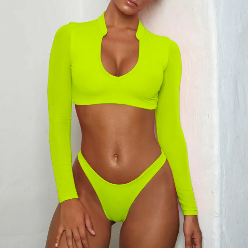 7 Color Mesh Long Sleeve Neon Bikini Set Two Piece Swimsuits For Women Pad Swimwear Female 2019 High Waist Rash Guard Beachwear
7 Color Mesh Long Sleeve Neon Bikini Set Two Piece Swimsuits For Women Pad Swimwear Female 2019 High Waist Rash Guard Beachwear