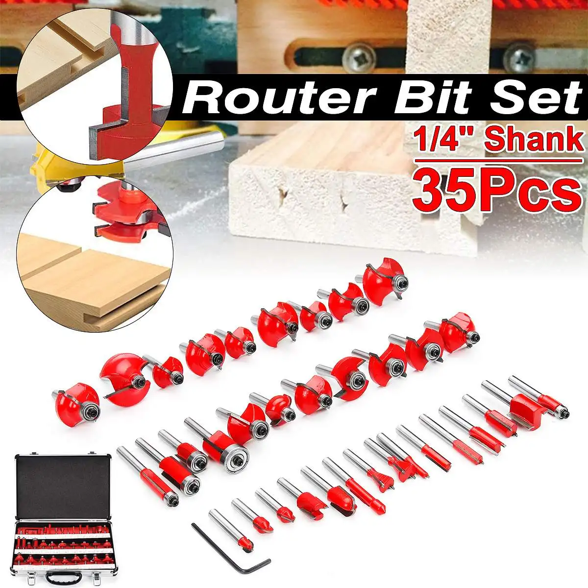 35pcs 1/4 Inch Shank Router Bit Set Tungsten Carbide Tip Router Wood Cutter Tool set Milling Cutters Router for Woodworking
35pcs 1/4 Inch Shank Router Bit Set Tungsten Carbide Tip Router Wood Cutter Tool set Milling Cutters Router for Woodworking