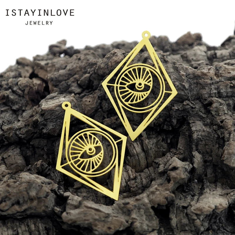 

Handmade Jewelry Making Supplies Pendant Laser Cut Metal Raw Brass Rhombus Eyes Charm For DIY Necklace Earring Brooch RD467 2