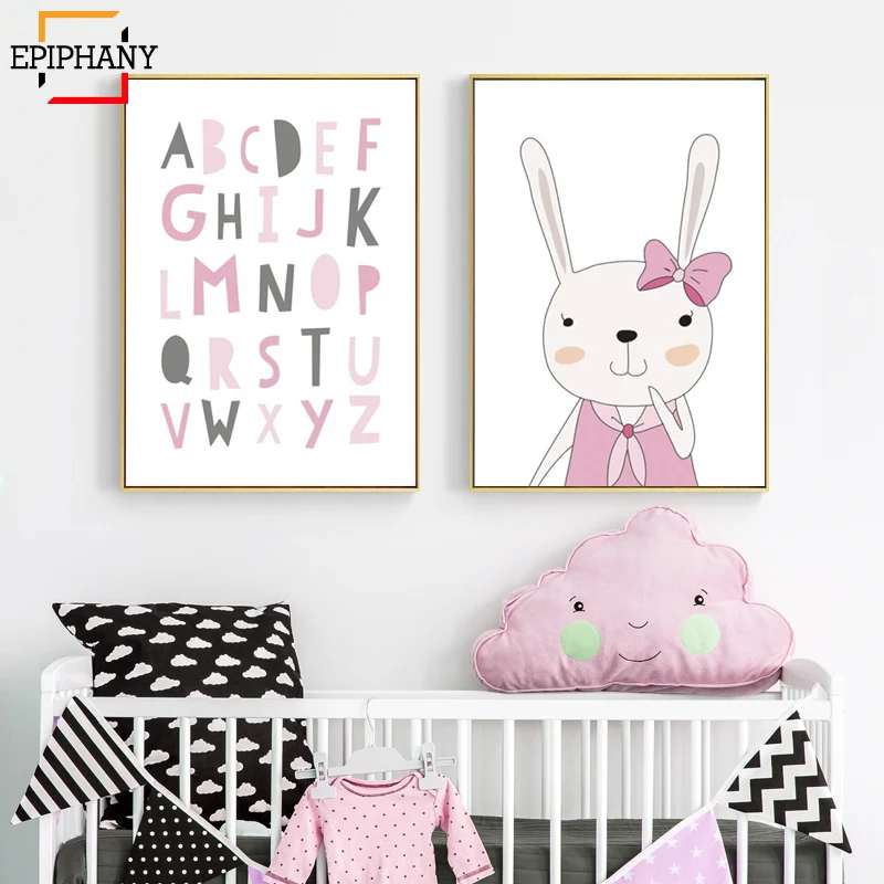 Girls Nursery Canvas Art Pink Alphabet Bunny Print Nordic Wall Painting Posters and Prints Cartoon Picture for Kids Room Decor
Girls Nursery Canvas Art Pink Alphabet Bunny Print Nordic Wall Painting Posters and Prints Cartoon Picture for Kids Room Decor