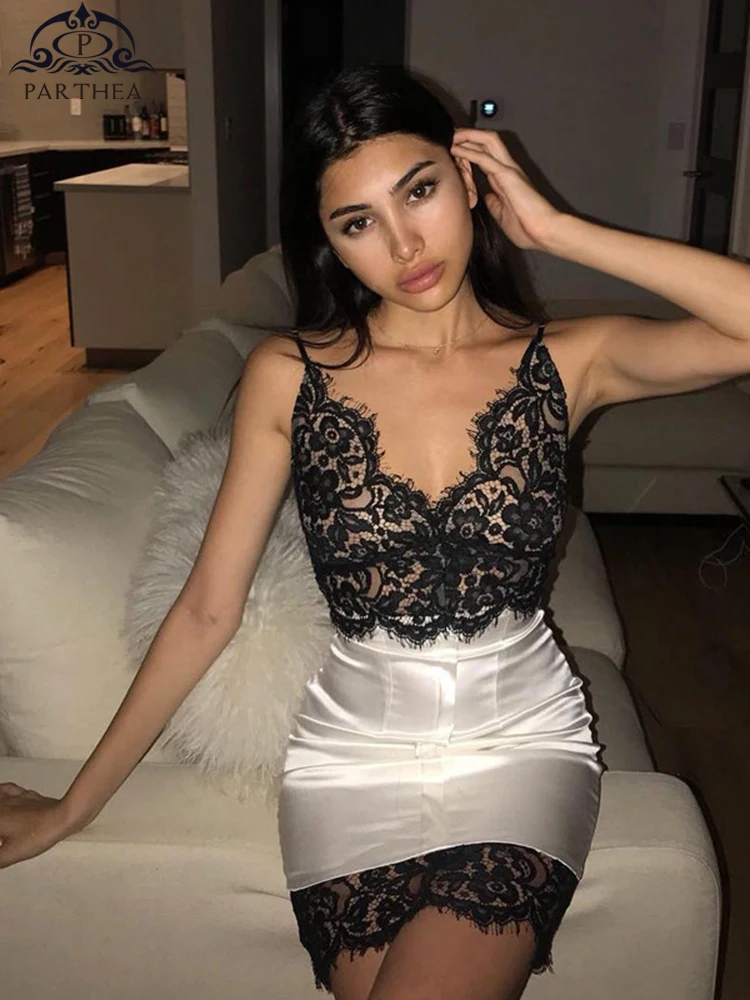 Parthea 2019 Summer Lace Dress Women Deep V-neck Hollow Out See Through Sexy Dress Party Club Wear Stretch Satin Dress Short Rob
Parthea 2019 Summer Lace Dress Women Deep V-neck Hollow Out See Through Sexy Dress Party Club Wear Stretch Satin Dress Short Rob