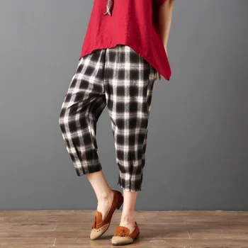 #2156 Summer Elastic Waist Plus Size Harem Pants Women Plaid Cotton Plus Size Casual Cotton Linen Trousers Femme Ankle-length
#2156 Summer Elastic Waist Plus Size Harem Pants Women Plaid Cotton Plus Size Casual Cotton Linen Trousers Femme Ankle-length