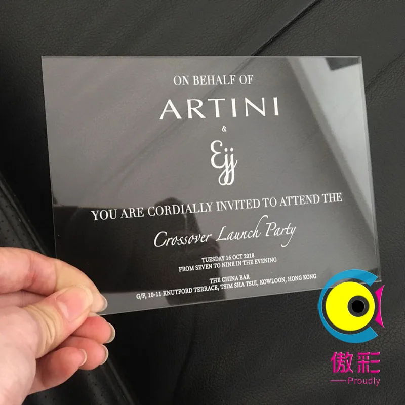 PROUD 10pcs per lot custom colorful printing Transparent acrylic card Fashion Week Wedding Invitation card colorful printing
PROUD 10pcs per lot custom colorful printing Transparent acrylic card Fashion Week Wedding Invitation card colorful printing
