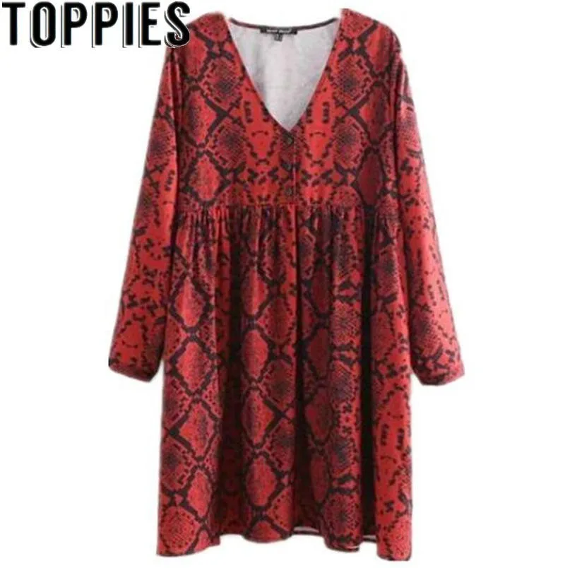 2019 Autumn New Women Red Snakeskin Print Loose Dress Long Sleeves V-neck Snake Pattern Dress
2019 Autumn New Women Red Snakeskin Print Loose Dress Long Sleeves V-neck Snake Pattern Dress