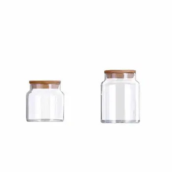 Glass Storage Jar Sealed Grain Storage Bottle With Bamboo Cover Tea Flavor Jars Grains Tea Coffee Beans Candy Food Container