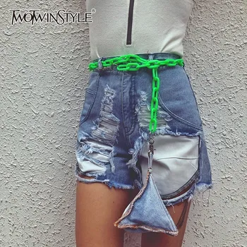 TWOTWINSTYLE Ripped Hole Jeans Women High Waist With Sashes Big Size Denim Shorts Female Spring 2020 Fashion Korean New Tide
TWOTWINSTYLE Ripped Hole Jeans Women High Waist With Sashes Big Size Denim Shorts Female Spring 2020 Fashion Korean New Tide