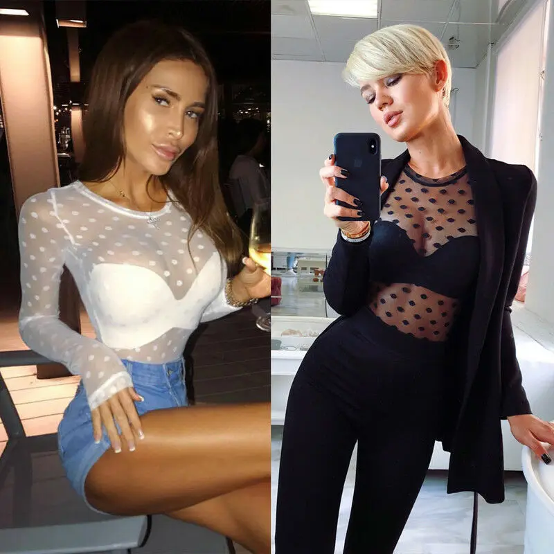 Women Perspective Mesh T Shirt Sexy Long Sleeve Polka Dot Tops Crew Neck Sheer Long Sleeve Summer Fashion Ladies Costume
Women Perspective Mesh T Shirt Sexy Long Sleeve Polka Dot Tops Crew Neck Sheer Long Sleeve Summer Fashion Ladies Costume
