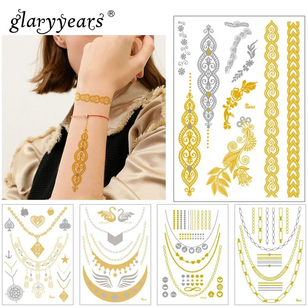 glaryyears 1 Sheet Temporary Tattoo Sticker Metallic Fake Tatoo Plant Flash Tatto Waterproof Small Body Art Men Women VT 
glaryyears 1 Sheet Temporary Tattoo Sticker Metallic Fake Tatoo Plant Flash Tatto Waterproof Small Body Art Men Women VT