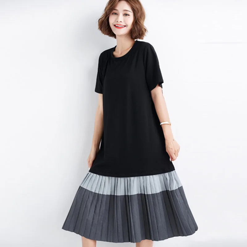 Women 2019 Summer New Fashion O-neck Short Sleeve Loose Dress Female Patchwork Draped Mid-Calf Dress
Women 2019 Summer New Fashion O-neck Short Sleeve Loose Dress Female Patchwork Draped Mid-Calf Dress