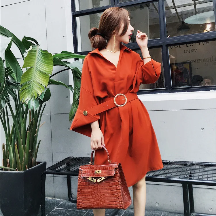 Pure Color Spring Woman Midi Shirt Dress 2019 Spring Summer with Belt Middle Sleeve Boho Dresses Midi Vestido
Pure Color Spring Woman Midi Shirt Dress 2019 Spring Summer with Belt Middle Sleeve Boho Dresses Midi Vestido