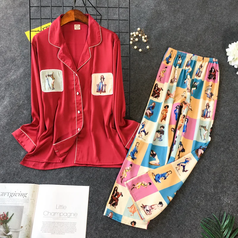 QWEEK Spring Autumn Women Satin Pajamas Set Long Sleeve Women Sleepwear Silk Pijama Mujer Sweet Cute Pyjama Femme 2 Pieces Sets
QWEEK Spring Autumn Women Satin Pajamas Set Long Sleeve Women Sleepwear Silk Pijama Mujer Sweet Cute Pyjama Femme 2 Pieces Sets