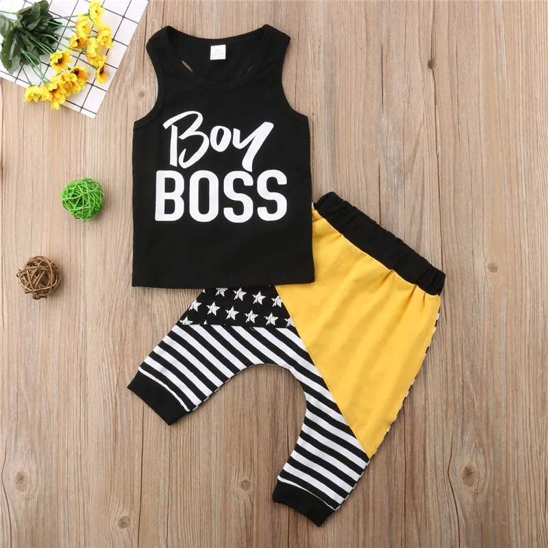 Kids Baby Boy Outfits Summer Clothes Sleeveless Letter Vest Tops+Striped Pants Leggings 2Pcs 6M-4Y Cool Infant Boy Fashion Sets
Kids Baby Boy Outfits Summer Clothes Sleeveless Letter Vest Tops+Striped Pants Leggings 2Pcs 6M-4Y Cool Infant Boy Fashion Sets