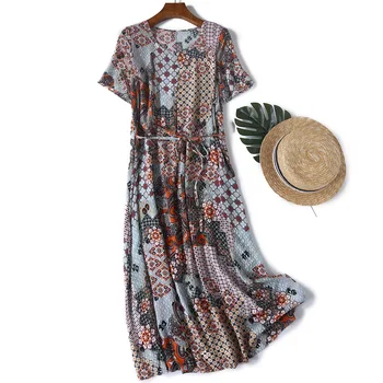 Silk Crepe De Chine European And American Retro 2019 Summer New Style Female Printed Short-Sleeve Lace-up Waist L Put on a Large
Silk Crepe De Chine European And American Retro 2019 Summer New Style Female Printed Short-Sleeve Lace-up Waist L Put on a Large