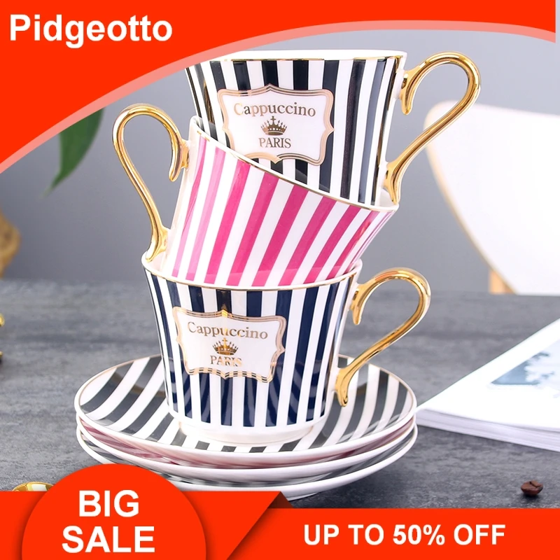 Concise Stripe Bone China Coffee Cup Saucer With Gold Spoon Elegant Ceramic Paris Tea Cup 225ml Porcelain Teacup Cafe Drinkware
Concise Stripe Bone China Coffee Cup Saucer With Gold Spoon Elegant Ceramic Paris Tea Cup 225ml Porcelain Teacup Cafe Drinkware