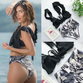 Women Sexy Bikini Suit Irregular Ruffled Bra Swimwear High Waisted Beachwear New
Women Sexy Bikini Suit Irregular Ruffled Bra Swimwear High Waisted Beachwear New
