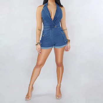 Summer Women Sexy Halter V-Neck Denim Skinny Romper Sleeveless Button Jumpsuit Short Fashion Backless Zipper Playsuits
Summer Women Sexy Halter V-Neck Denim Skinny Romper Sleeveless Button Jumpsuit Short Fashion Backless Zipper Playsuits