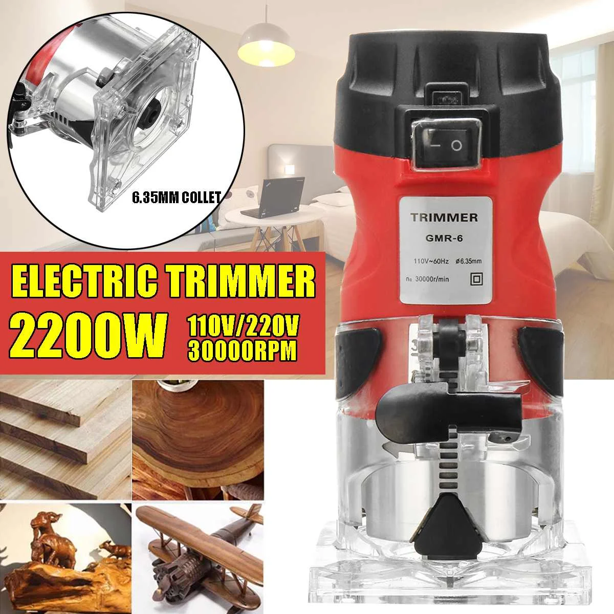 Max Power 2200W 30000rpm Electric Trimmer for Woodworking 6.35mm 1/4" Laminate Router Bit Wood Milling Carving Trimming Machine
Max Power 2200W 30000rpm Electric Trimmer for Woodworking 6.35mm 1/4" Laminate Router Bit Wood Milling Carving Trimming Machine
