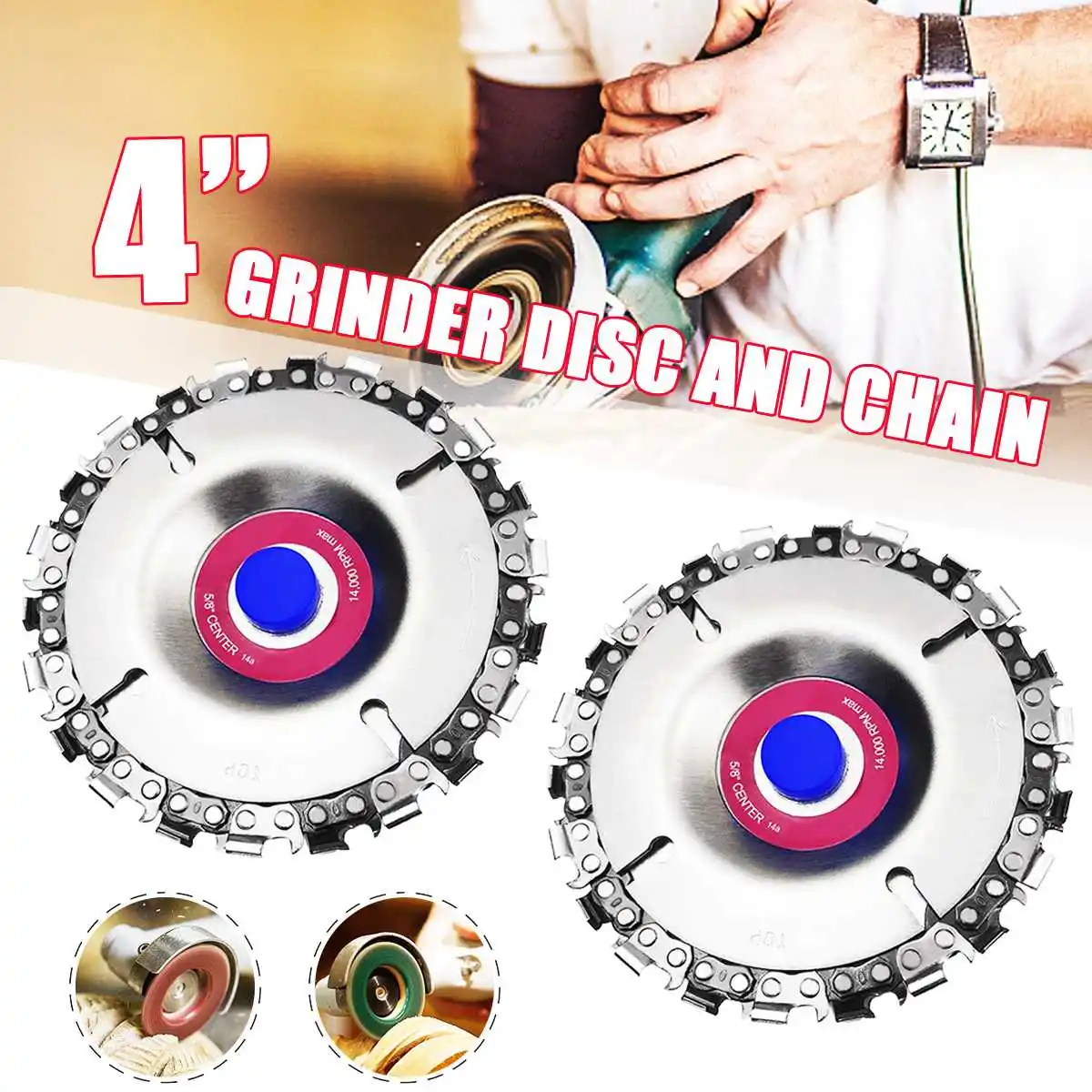 1Pcs 4'' Woodworking Chain Plate Angle Grinding Chain Wheel Wood Carving Disc 22 Tooth for 100/115mm Angle Grinder
1Pcs 4'' Woodworking Chain Plate Angle Grinding Chain Wheel Wood Carving Disc 22 Tooth for 100/115mm Angle Grinder