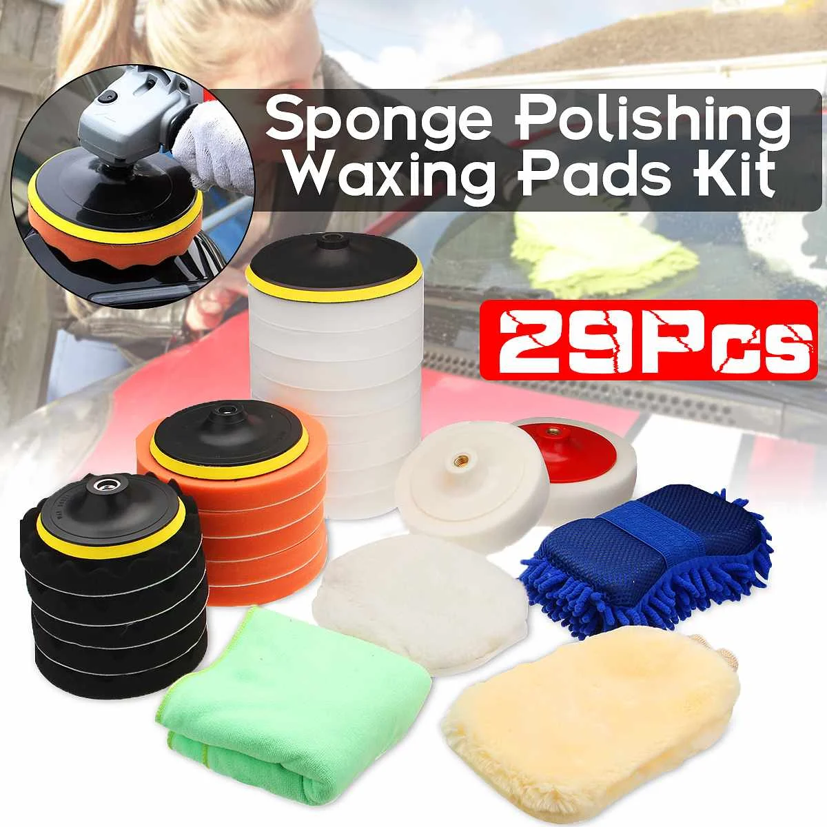 29Pcs Car Polisher Polishing Waxing Buffing Sponge Pads Kit For Electric Auto Car Polishers Sander Polishing Machine Buffing Pad
29Pcs Car Polisher Polishing Waxing Buffing Sponge Pads Kit For Electric Auto Car Polishers Sander Polishing Machine Buffing Pad