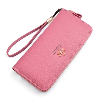 

New Style Ms Wallet Female Long Fashion Zip Large Capacity Embossed Leather Leaves Women Clutch