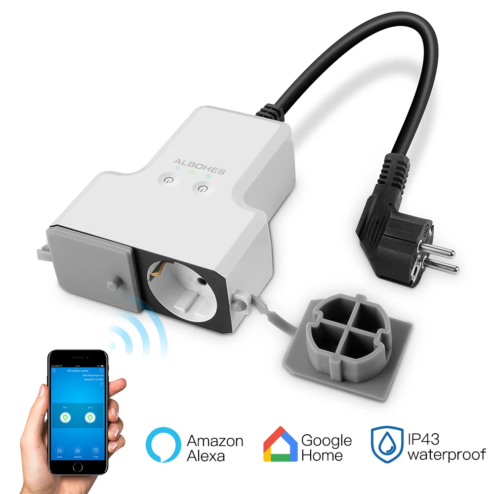 WiFi Waterproof Smart Plug Socket 90V - 250V AC Remote Control Smart Timing Switch Work For Amazon Alexa/Google Assistant
WiFi Waterproof Smart Plug Socket 90V - 250V AC Remote Control Smart Timing Switch Work For Amazon Alexa/Google Assistant