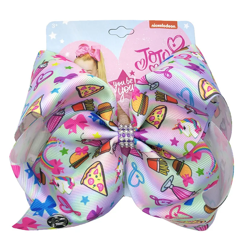 8 inch Cartoon JoJo Siwa Unicorn Hair Bow With Alligator Clip Girl Kids Bowknot