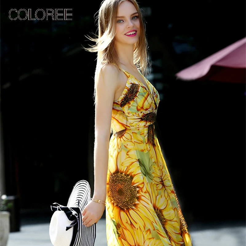 Womens Elegant Boho Dress 2019 Summer Sunflower Print Long Holiday Beach Dress 100% Pure Silk Dress Vestidos
Womens Elegant Boho Dress 2019 Summer Sunflower Print Long Holiday Beach Dress 100% Pure Silk Dress Vestidos