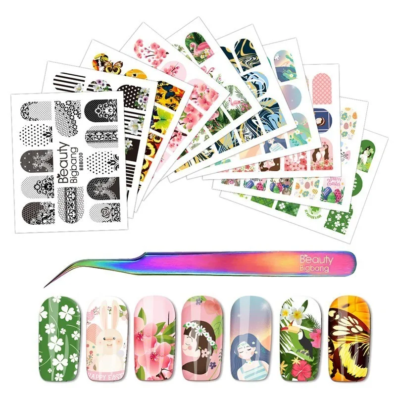 BeautyBigBang 11Pcs/Set Water Nail Stickers Decals Floral Adhesive Manicure Stickers DIY Decals With 1PC Nail Art Tool Tweezer
BeautyBigBang 11Pcs/Set Water Nail Stickers Decals Floral Adhesive Manicure Stickers DIY Decals With 1PC Nail Art Tool Tweezer