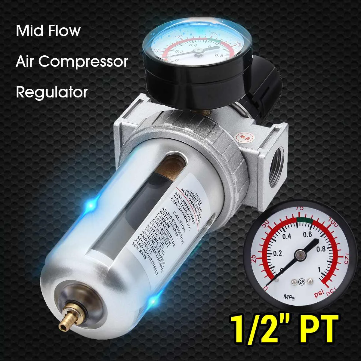 1/2" Air Compressor Regulator Filter Moisture Water Trap Filter Regulator With Mount Mid Flow Air Compressor Regulator SFR-400
1/2" Air Compressor Regulator Filter Moisture Water Trap Filter Regulator With Mount Mid Flow Air Compressor Regulator SFR-400