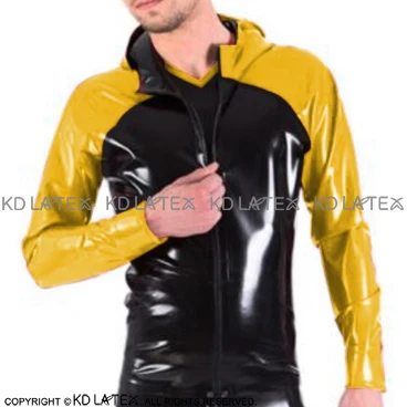 Yellow With Black Sexy Latex Jacket With Zippers At Front And Hoodies Rubber Coat Top YF-0178
Yellow With Black Sexy Latex Jacket With Zippers At Front And Hoodies Rubber Coat Top YF-0178