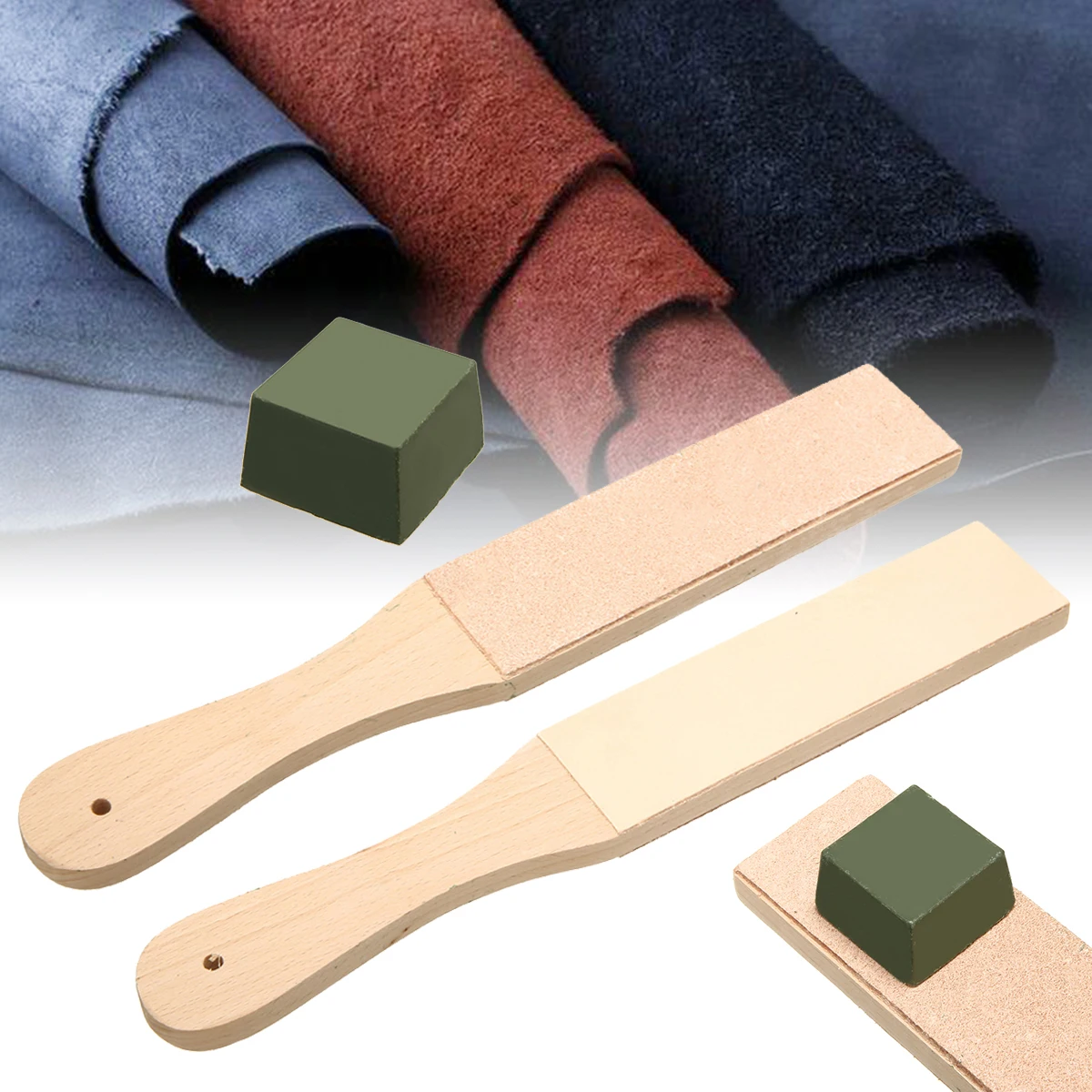 New Dual Sided Leather Blades Strop Cutter Razor Sharpener Polishing Board Sharpen Leathercraft Tools Polishing Compounds Set
New Dual Sided Leather Blades Strop Cutter Razor Sharpener Polishing Board Sharpen Leathercraft Tools Polishing Compounds Set
