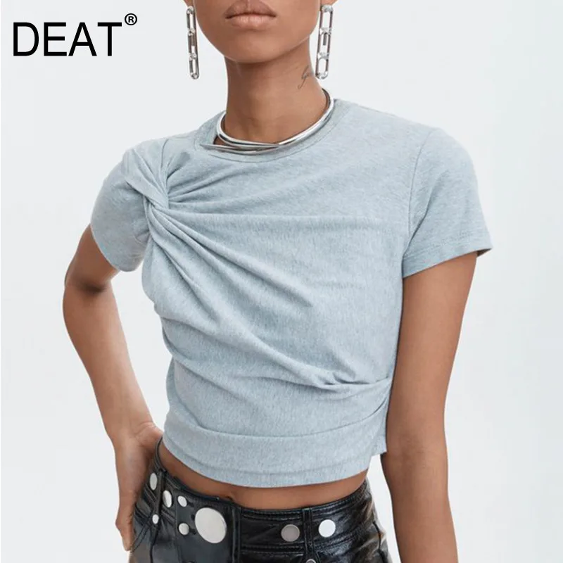 DEAT 2020 new spring fashion women clothing round neck short sleeves pleated high waist T-shirt female top WE05002M
DEAT 2020 new spring fashion women clothing round neck short sleeves pleated high waist T-shirt female top WE05002M