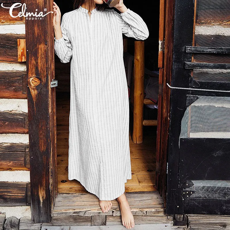 Celmia Plus Size Women Striped Shirt Dress 2019 Autumn Long Sleeve Buttons Long Maxi Dress Female Casual Robe Vestidos Mujer 5XL
Celmia Plus Size Women Striped Shirt Dress 2019 Autumn Long Sleeve Buttons Long Maxi Dress Female Casual Robe Vestidos Mujer 5XL