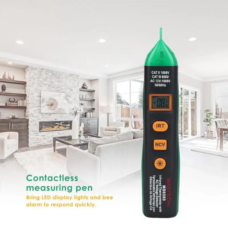 MS6580 LCD Display Pen Type Digital Infrared IR Laser Thermometer Temperature Meter 12v-1000V Non-contact Voltage Detector
MS6580 LCD Display Pen Type Digital Infrared IR Laser Thermometer Temperature Meter 12v-1000V Non-contact Voltage Detector