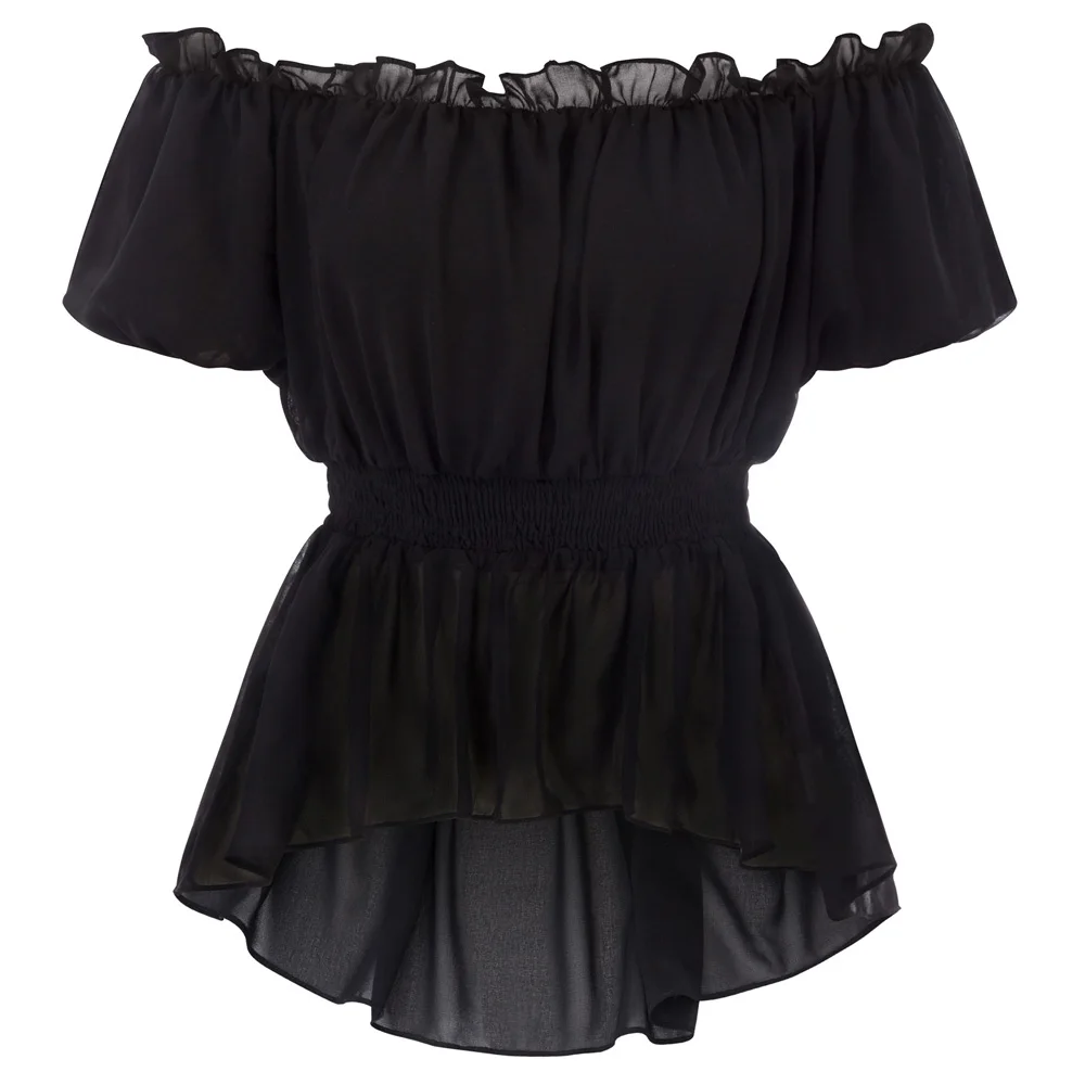Womens Smocked waist blouse gothic party vintage Renaissance Victorian Short Sleeve Off Shoulder High-Low shirt Chiffon Tops
Womens Smocked waist blouse gothic party vintage Renaissance Victorian Short Sleeve Off Shoulder High-Low shirt Chiffon Tops