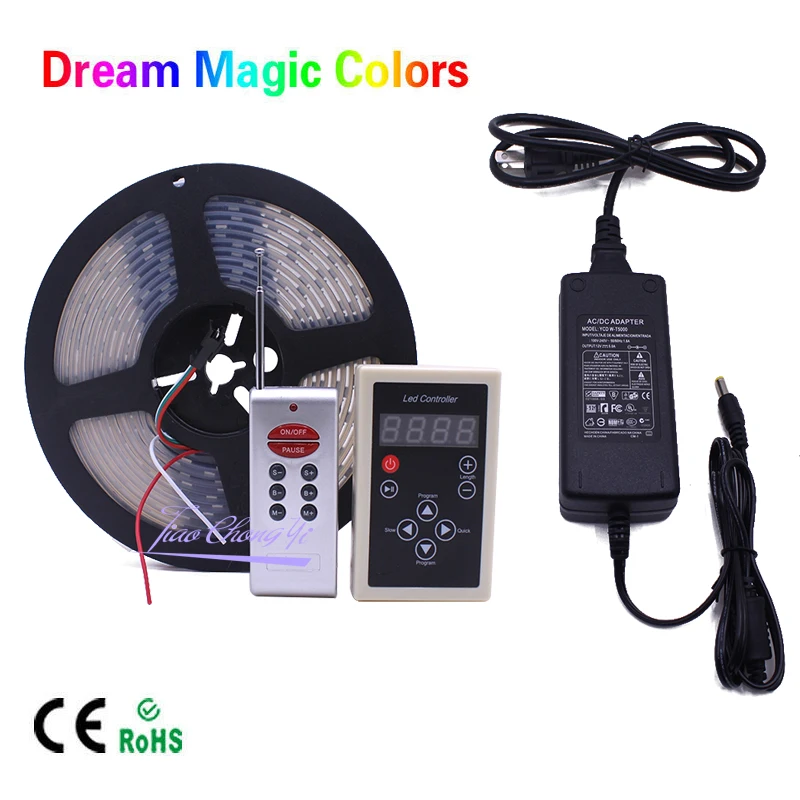 DC12V 5M Chasing Dream Magic Color RGB 5050 WS2811 IC LED Strip Light +WS2811 RF Remote controller +12V 5A LED Power
DC12V 5M Chasing Dream Magic Color RGB 5050 WS2811 IC LED Strip Light +WS2811 RF Remote controller +12V 5A LED Power