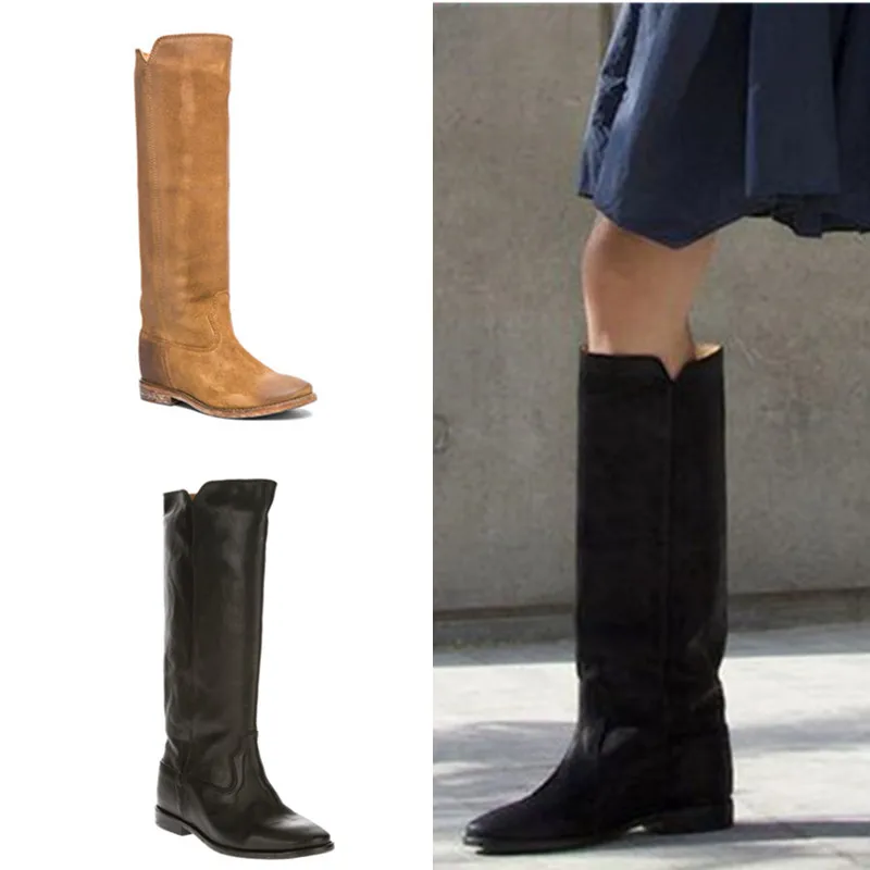 European Designer Women's Boots Distressed Leather Straight Long Boots Height Increasing Flat Knee Boots Wedge Shoes
European Designer Women's Boots Distressed Leather Straight Long Boots Height Increasing Flat Knee Boots Wedge Shoes