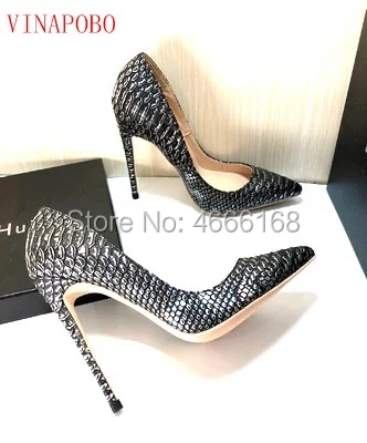 Женские туфли-лодочки со змеиным принтом vinapobo серые черные туфли на высоком