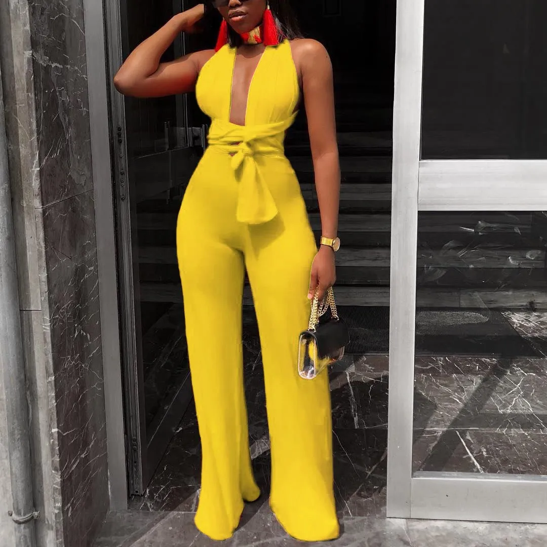 Fashion Women Clothing V Neck Sexy Bandage Jumpsuits Female Lace Up Sleeveless Wide Leg Jumpsuits
Fashion Women Clothing V Neck Sexy Bandage Jumpsuits Female Lace Up Sleeveless Wide Leg Jumpsuits