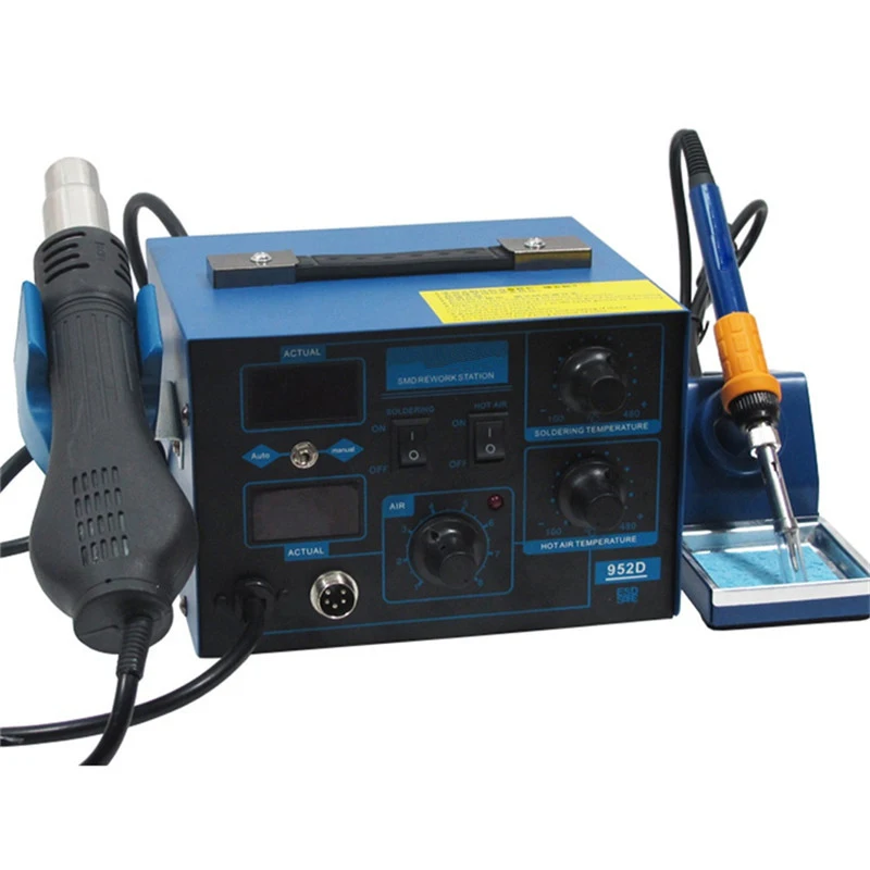 New 952D Soldering Station 2 in 1 BGA-Rework Station 700W Hot Air Guns Hairdryer 220V Digital Soldering Station Soldering Iron
New 952D Soldering Station 2 in 1 BGA-Rework Station 700W Hot Air Guns Hairdryer 220V Digital Soldering Station Soldering Iron