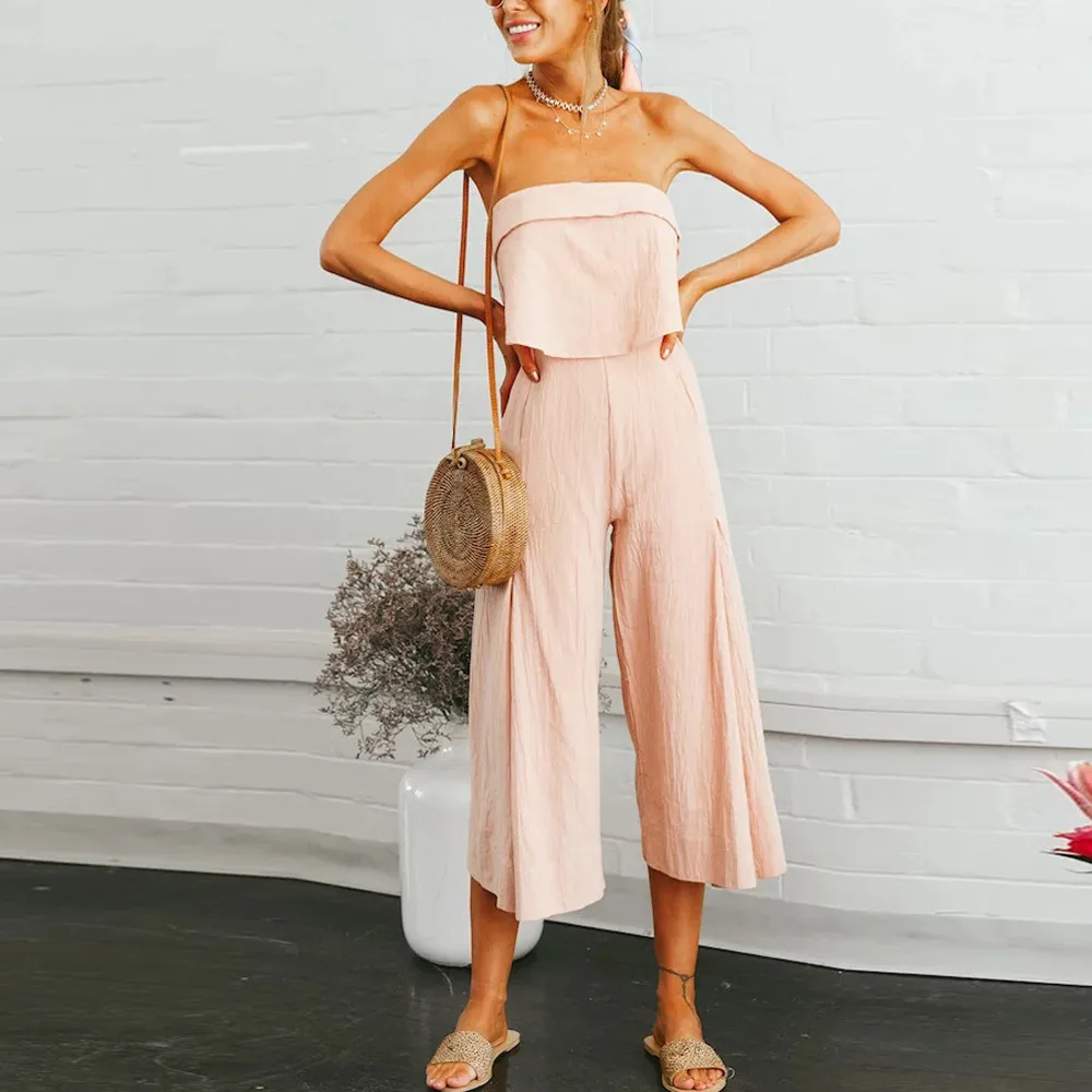 Fashion Women Clothing Summer Lady Strappy Soild Long Trouser Playsuits Slash Neck Jumpsuit Calf-Length Pants Rompers
Fashion Women Clothing Summer Lady Strappy Soild Long Trouser Playsuits Slash Neck Jumpsuit Calf-Length Pants Rompers