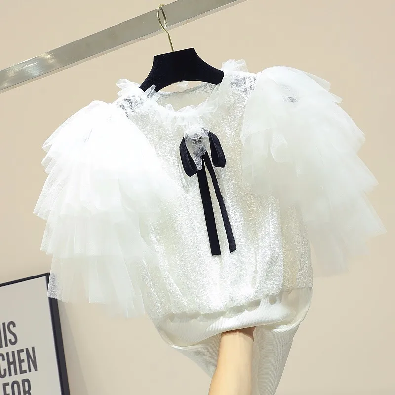 Mesh patchwork knitted white t shirt women slim Puff sleeve tshirt 2019 spring and summer tops Diamonds bow tee shirt femme
Mesh patchwork knitted white t shirt women slim Puff sleeve tshirt 2019 spring and summer tops Diamonds bow tee shirt femme