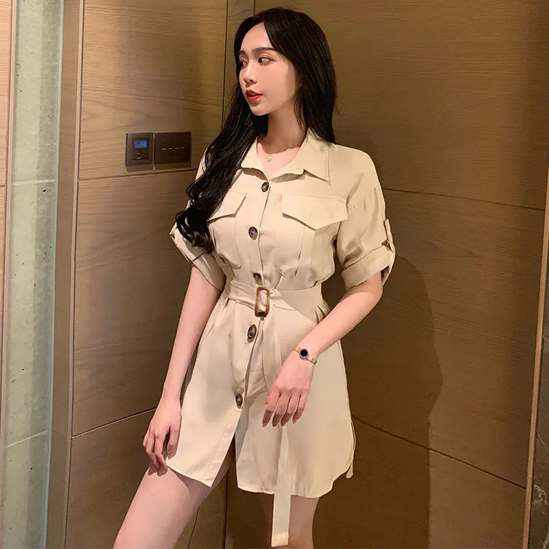 #5025 Summer Button Front Shirt Dress Women Short Sleeves Black Khaki With Belt Mini Dresses Ladies Sexy Fashion Korean Style
#5025 Summer Button Front Shirt Dress Women Short Sleeves Black Khaki With Belt Mini Dresses Ladies Sexy Fashion Korean Style