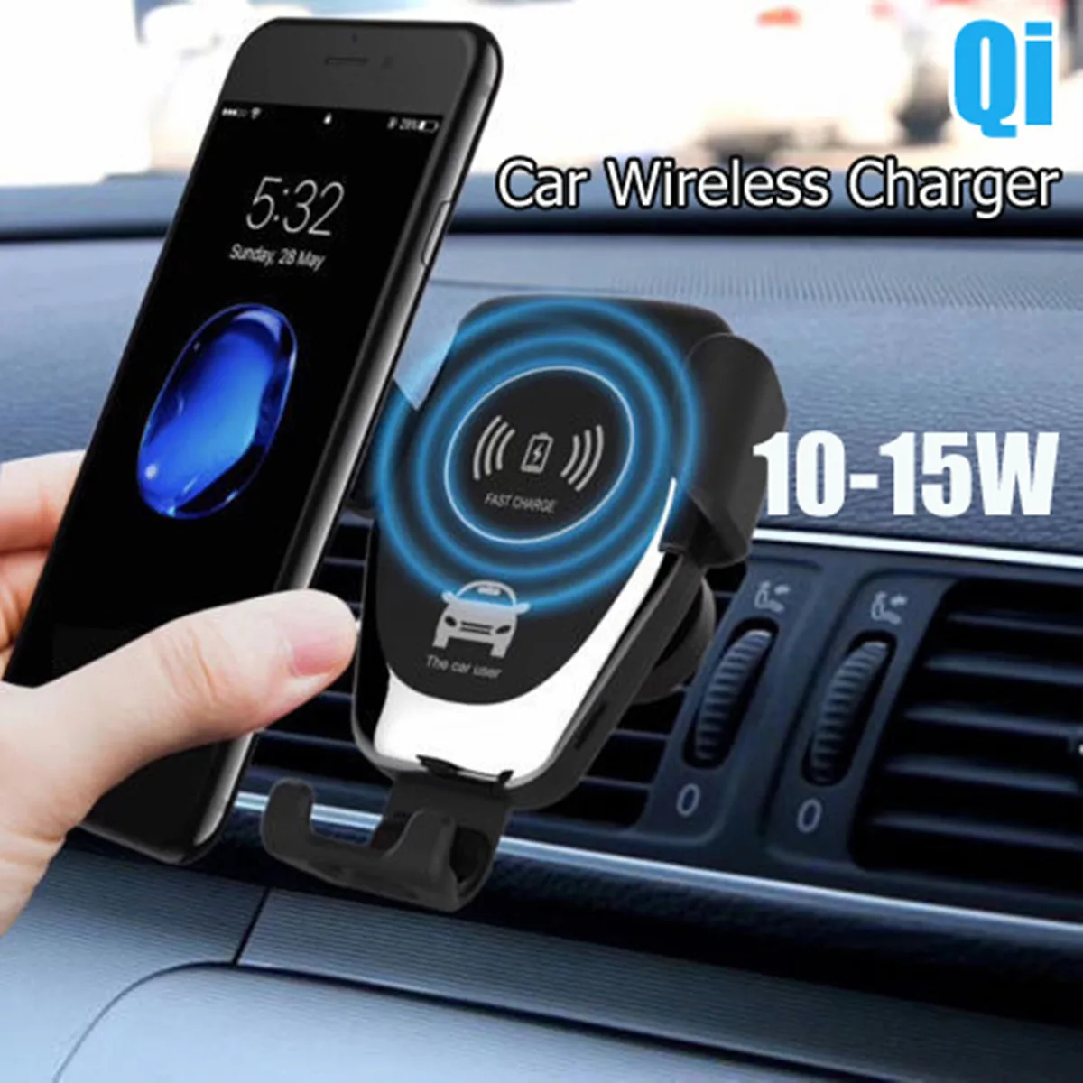 

15W Car Qi Wireless Fast Charger Gravity Linkage Auto Lock Car Air Vent Holder Mount for iPhone for Xiaomi 4"-6"Mobile Phone