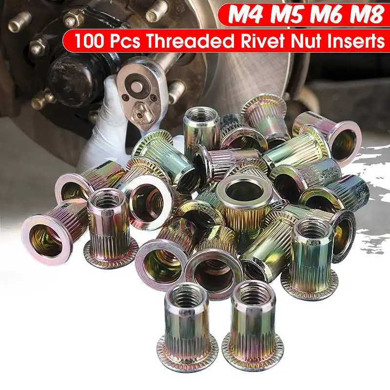 100Pcs Mixed Threaded Steel Knurled Nuts Rivnut Flat Head Threaded Rivet Insert Nutsert Cap Rivet Nut M4 M5 M6 M8
100Pcs Mixed Threaded Steel Knurled Nuts Rivnut Flat Head Threaded Rivet Insert Nutsert Cap Rivet Nut M4 M5 M6 M8